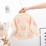 21 autumn new Korean version autumn and winter children's sweater, girls' cardigan, big peach children's top