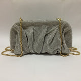 LUTAOTIE  Diamond-Embedded Shiny Diamond Cloud Dumpling Dinner Rhinestone Pleated Chain Clip Women's Crossbody Handbag