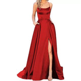 HOT and NEW Cross Border New Bridesmaid Dress Long Long Dress Small Trailing Strap Solid Color Banquet Evening Dress