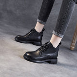 Top-Grain Leather Booties Genuine Leather Spring and Autumn Boots Flat Martens Boots All-Matching Comfortable Soft Bottom Casual Women's Shoes Woolen Cotton