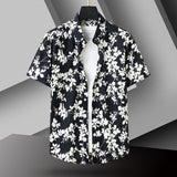 LUTAOTIE Summer Short Sleeve Shirt Men's Slim-Fit Contrast Colors Printed Outer Tops Hip Hop Cool Trendy Casual Cotton Shirt