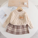 Girls sweater skirt autumn and winter new solid color rabbit head knitted two-piece set, baby girl reverse collar long sleeve foreign style