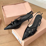 LUTAOTIE Elegant  New Closed Toe Patent Leather Buckle Kitten Heel Sandals Women's Sexy Black Silk Pointed Stiletto Heel High Heels