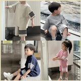 LUTAOTIE Boys' and Girls' Summer Sports Suit  New Korean Style Casual Children Two-Piece Short-Sleeved T-shirt Wide-Leg Pants