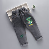 LUTAOTIE Spring and Autumn New Men's Children Denim Trousers Kart Pattern Printing Children's Denim Trousers Denim Trousers Crawler