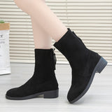 Foreign Trade plus Size 35-43 Martin Boots for Women  Winter New All-Matching Low Heel S Zip Middle Tube Boots Stretch Boots