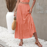 LUTAOTIE Nuoxi  2022 Summer Foreign Trade New Beach Style Pure Color Ruffles European and American Skirt B1986