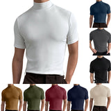 LUTAOTIE Foreign Trade European and American Style Men's Clothing Autumn and Winter Turtleneck Short Sleeve T-shirt Men's Undershirt Solid Color Top