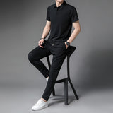 LUTAOTIE Ice Running Sportswear Suit Men's Summer Thin Ice Silk Lapel T-shirt Men Leisure Set Suit Wholesale