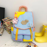 New Japanese Ins Large Capacity High School Student Bag Female Cute Sweet Contrast Color Primary and Secondary School Students Lightweight Backpack