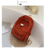 Corduroy Backpack Bag Women's Fashion All-Matching Korean Style Cute Refreshing Campus Backpack Ins Style Class Schoolbag