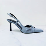 LUTAOTIE Za Spring/Summer New Denim Low-Cut Lace-up Hollow Closed Toe Sexy Stiletto Heel Fashion Sandals Muller Shoes