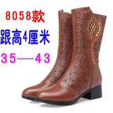 35-43 Yonghe Mid-Calf Mesh Boots Women's New Sandal Boots Chunky Heel Breathable Mid Boots Mid Heel plus Size Women's Shoes