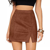 LUTAOTIE Cross Border Women's Suede Hip Skirt High Waist Zipper Autumn Winter Sexy A- line Solid Skirt