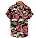 LUTAOTIE Cross-Entry E-Commerce Foreign Trade Hot Sale in  Popular Skull Pattern Printing Hawaii Beach Vacation Short Men's Shirt