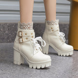 Fall Winter Fashion Korean Style plus Size Short Boots Martin Boots Women's Chunky Heel Waterproof Platform Lace Martin Boots 3809