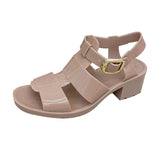 LUTAOTIE Elegant Women's Comfortable Thick Buckle Roman Heels