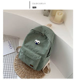 Corduroy Backpack Bag Women's Fashion All-Matching Korean Style Cute Refreshing Campus Backpack Ins Style Class Schoolbag