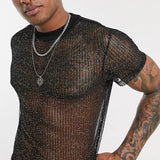 LUTAOTIE See-through Thin Breathable Fashion Nightclub Party Base Shirt European and American Style Men's Clothing Mesh Sexy Men's T-shirt