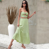 LUTAOTIE Nuoxi  2022 Summer Foreign Trade New Beach Style Pure Color Ruffles European and American Skirt B1986