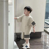 LUTAOTIE Boys' and Girls' Summer Sports Suit  New Korean Style Casual Children Two-Piece Short-Sleeved T-shirt Wide-Leg Pants