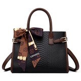 LUTAOTIE  New Commuter Elegant Women Bag Bag Embossed Leather Snakeskin Pattern Contrast Color Briefcase Female Send Silk Scarf Mother Bag