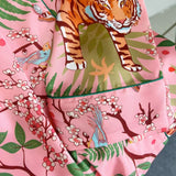 LANFUBEISI Pink Satin Sleepwear for Women Pajamas Jungle Tiger Print 2Pcs Long Shirt Pants Pyjamas Casual Nightwear Spring New Pajamas