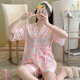 LANFUBEISI Summer Short pink Pajamas For Women Cute Girl Sleepwear Kimono Pajama Sets Pyjamas Casual Sleepwear Homewear Lounge Fashion