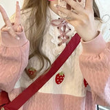 lutaotie Strawberry Cookie Delight Cottagecore Fairycore Princesscore Coquette Kawaii Sweater Top