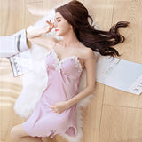 LANFUBEISI Brand New Chinese Women Robe Satin Nightgown Sexy Nightshirt Sleepwear Lace Bath Gown Summer Casual Home Night Dress Nighty