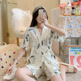 LANFUBEISI Summer Short pink Pajamas For Women Cute Girl Sleepwear Kimono Pajama Sets Pyjamas Casual Sleepwear Homewear Lounge Fashion