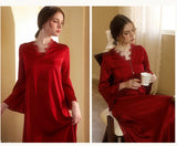 LANFUBEISI Long Tailing Nightgown Women Wedding Robe Elegant Lace Embroider Sleepwear Bride Banquet Dressing Gown Flare Sleeve Kimono