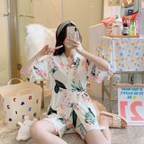 LANFUBEISI Summer Short pink Pajamas For Women Cute Girl Sleepwear Kimono Pajama Sets Pyjamas Casual Sleepwear Homewear Lounge Fashion