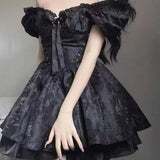 LoveFery Carmen and the Nightrose Pixies Cottagecore Princesscore Fairycore Balletcore Coquette Dark Academia Gothic Kawaii Dress with Optional Petticoat Skirt Bottoms Set