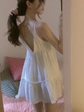 LANFUBEISI Mini Nightgowns Women Sexy Fashion Soft Summer Sleeveless Daily Backless Simple Solid Elegant Loose Design Folds Sleepwear Hot