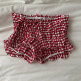 LANFUBEISI 90s Vintage Cottage Plaid Shorts Elastic Slim Fit Bloomers Pants Women Kawaii Loungewear Fairy Retro Y2K Cute Knickers Bottom