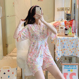 LANFUBEISI Summer Short pink Pajamas For Women Cute Girl Sleepwear Kimono Pajama Sets Pyjamas Casual Sleepwear Homewear Lounge Fashion