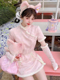 lutaotie Snow-Dusted Plum Blossom Warrior Fairycore Princesscore Dress with Gloves and Pants Bottoms Set