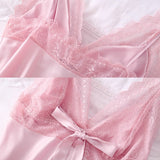 LANFUBEISI Brand New Chinese Women Robe Satin Nightgown Sexy Nightshirt Sleepwear Lace Bath Gown Summer Casual Home Night Dress Nighty