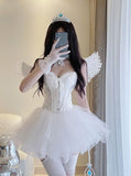 LoveFery Angelie the Prima Ballerina Dress and Gloves with Optional Wings, Wand, and Halo and Tiara Hair Accessory Set