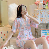 LANFUBEISI Summer Short pink Pajamas For Women Cute Girl Sleepwear Kimono Pajama Sets Pyjamas Casual Sleepwear Homewear Lounge Fashion