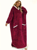 Plus Size Womens Flannel Loungewear Robe - Super Soft Hooded Wearable Blanket with Pockets for Cozy Casual Days