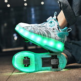 Comfy Unisex LED Light Up Roller Skate Shoes - Rotating Buckle, Detachable Wheels, Breathable Mesh, Soft Padded Collar, Anti-Slip Sole for Boys and Girls Teen Outdoor Activities