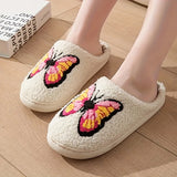 Women's Cozy Butterfly Embroidered Cotton Slippers, Casual Style Fabric Home Shoes, Plush Warm Indoor Footwear With Non-Slip Sole