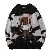 Harajuku Vintage Cartoon Anime Knitted Sweater Men Women Winter Oversized Rock Hip Hop Rap Pullover Jumper Sweater