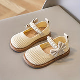 Trendy Cute Bowknot Pearl Decor Woven Shoes For Girls, Breathable Lightweight Soft Flat Shoes For Spring And Autumn