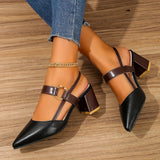 Chic Slingback Mid-Heel Sandals for Women - Pointed Toe, Solid Color, Perfect for Any Occasion