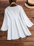 Plus Size Chic Solid Blouse with Flattering V-Neck - Effortless 3/4 Sleeve Casual Style for Spring - Curvy Womens Fashion