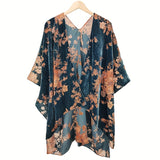 Vibrant Velvet Shawl Wrap - Soft, Warm, Windproof Kimono Cardigan for Women - Elegant Burnout Flower Print, Cozy Outerwear for Chilly Days