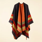 Ladies Large Striped Shawl Vintage Inelastic Sunscreen Cardigan Air-conditioned Room Windproof Warm Shawl